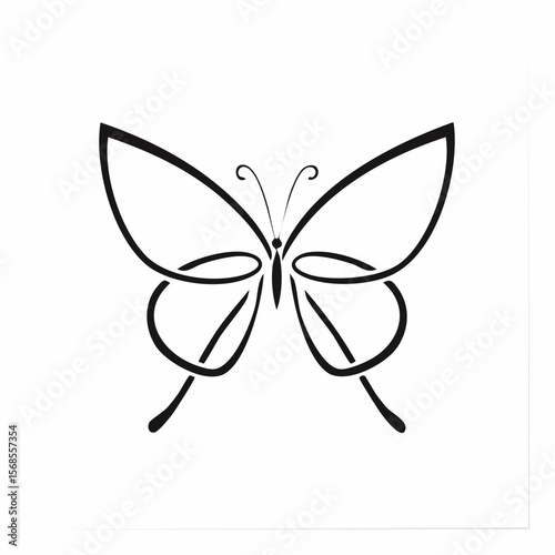 Butterfly Ribbon Silhouette Vector Art, Icons, and Graphics on white background.