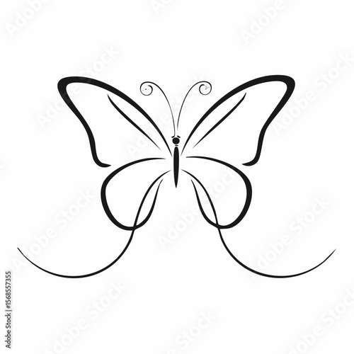 Butterfly Ribbon Silhouette Vector Art, Icons, and Graphics on white background.