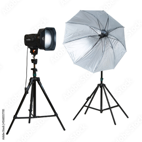 Studio light and umbrella setup isolated on transparent background