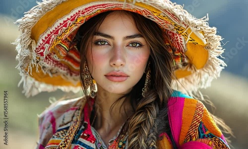 Portrait of a Young Woman in Vibrant Traditional Attire