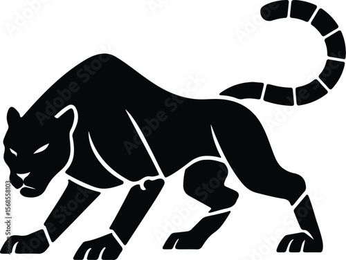 Silhouette panther creeping forward black and white vector Illustrator