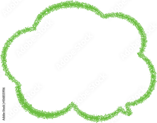 This image features a cloud-shaped outline or thought bubble drawn in a textured, green, crayon-like style against a plain.

