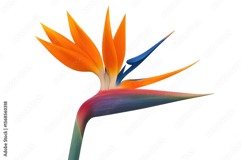Obraz premium Vibrant bird of paradise flower showcasing its orange and blue petals against a transparent background