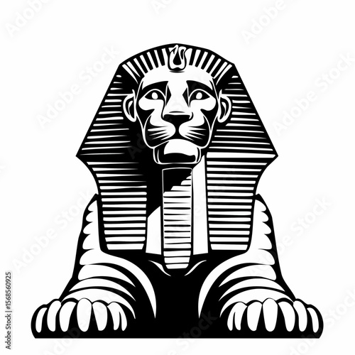 Black and White Great sphinx of Giza Vector Image isolated on white background.