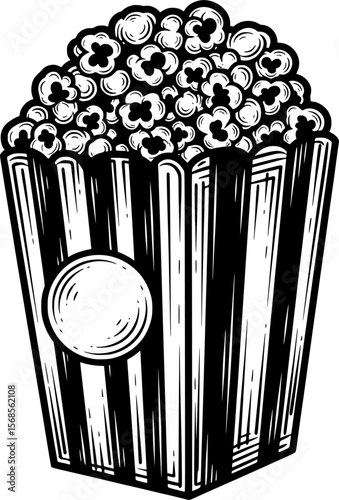 Vintage popcorn in box hand-sketched icon hand-drawn style