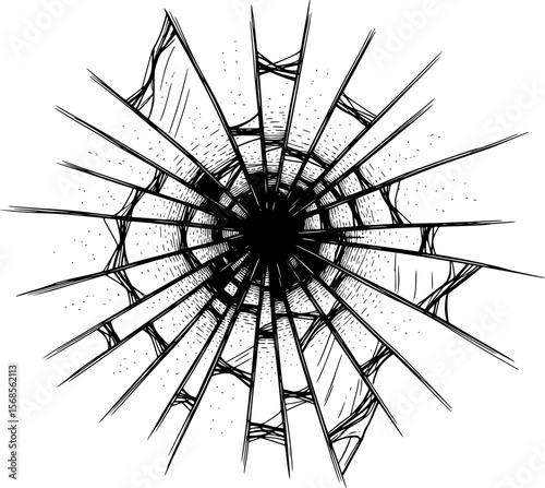 Vintage style shattered mirror illustration with cracked glass texture hand-drawn style