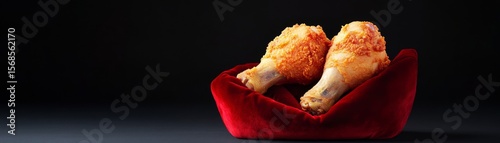 Fried Chicken Drumsticks Presented on Red Velvet, Food Photography , Crispy