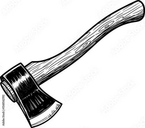 Hand-drawn axe with wooden handle vector illustration hand-drawn style