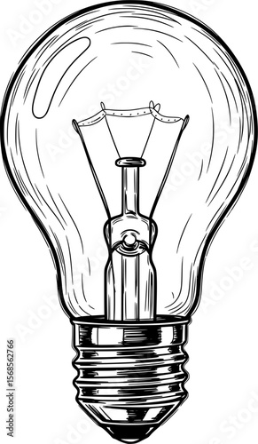 Classic lightbulb with filament hand-drawn sketch hand-drawn style