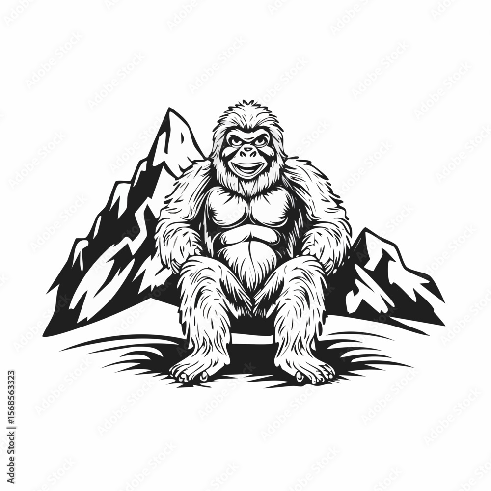 Fototapeta premium Yeti in the snow covered Himalaya mountains image vector isolated on white background.