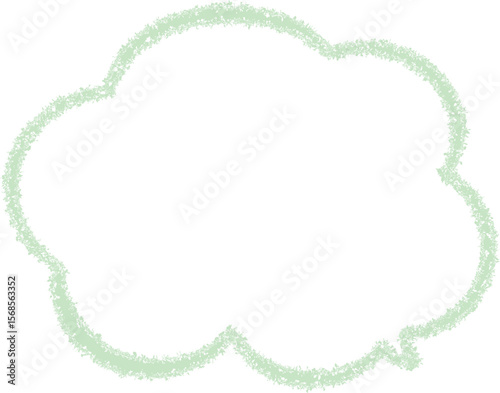 This image features a cloud-shaped outline or thought bubble drawn in a textured, green, crayon-like style against a plain.
