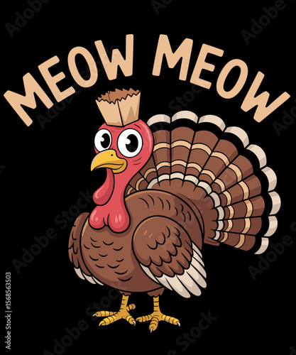 Thanksgiving Cat Funny Fake Cat Meow Thanksgiving Turkey