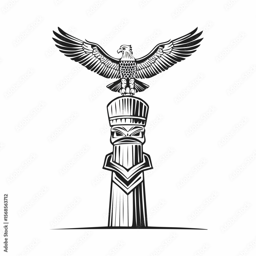 Fototapeta premium Native American Totem Pole with Eagle Figure image vector isolated on white background.