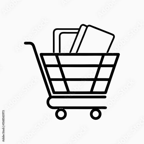 Shopping Cart Icon with Products for E-commerce Websites, Online Retail Blogs, Marketing Materials, and Digital Commerce Platforms  