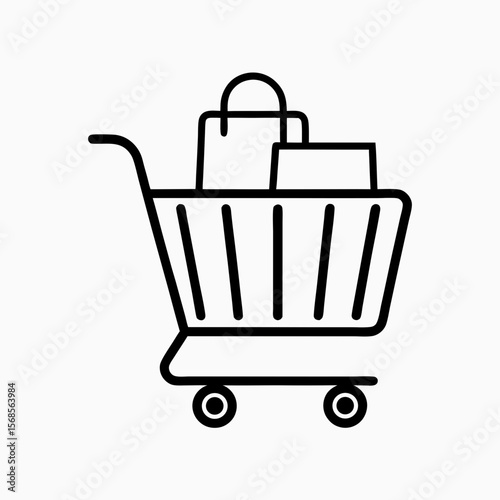 Shopping Cart Icon with Bags for E-commerce Websites, Retail Blogs, Online Shopping Platforms, and Marketing Materials  