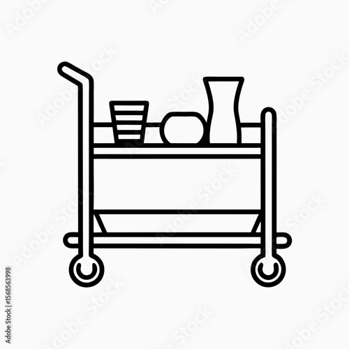 Line Art Serving Cart with Drinks and Vase for Hospitality Blogs, Food Service Websites, Interior Design, Catering Menus, and Event Planning Resources  