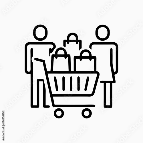 Two Shoppers with Shopping Bags at Cart for Retail Blogs, E-commerce Websites, Consumer Research Articles, and Marketing Campaigns  