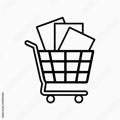 Shopping Cart Icon with Empty Papers for Online Retail Websites, E-Commerce Platforms, Marketing Content, and Shopping Apps  