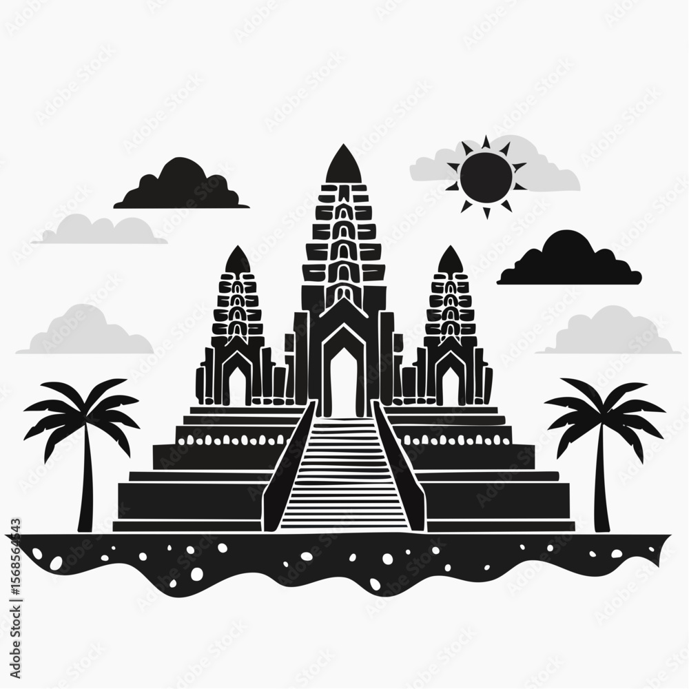 Obraz premium Angkor Wat Vector. Angkor Wat icon Simple Vector Illustration on white background.