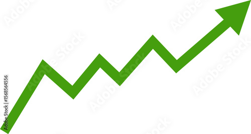 Dynamic green arrow chart on a transparent background, positive performance arrow of the stock market and business profitability