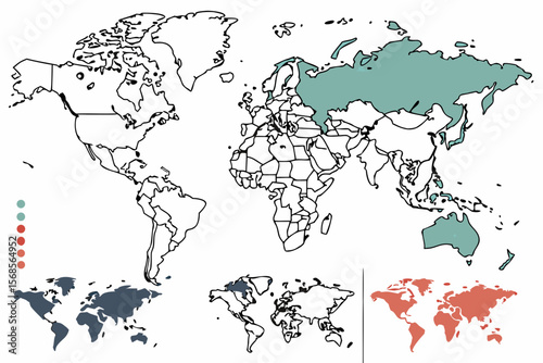 Editable World Map Vector Pack — Flat, Outline, Political, and Artistic Global Maps for Infographics & Travel Use

