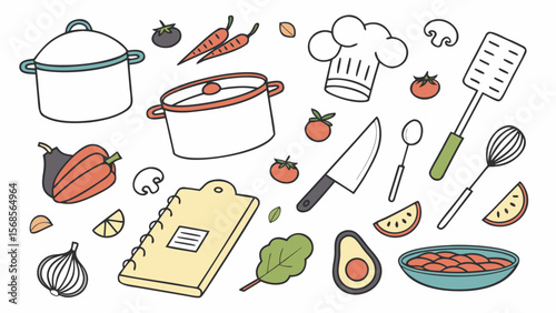 Kitchen & Cooking Vector Icons — Utensils, Ingredients, Pots, Chefs & Recipe Steps for Food Blogs and E-Books