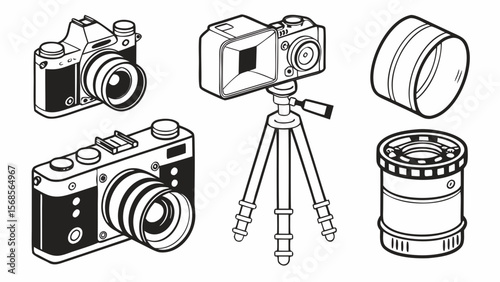 Modern Photography & Camera Vector Set — DSLR, Retro, Tripod, Lenses, and Film Icons for Media Creators & Photo Brands