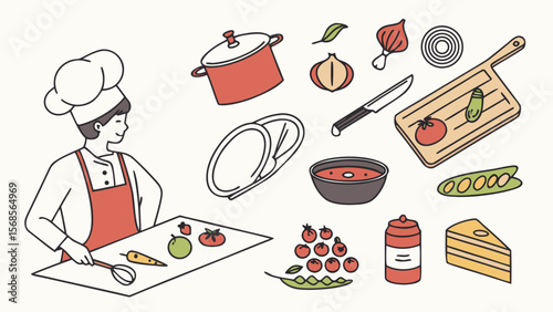 Kitchen & Cooking Vector Icons — Utensils, Ingredients, Pots, Chefs & Recipe Steps for Food Blogs and E-Books