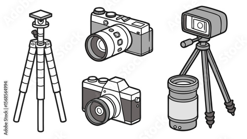 Modern Photography & Camera Vector Set — DSLR, Retro, Tripod, Lenses, and Film Icons for Media Creators & Photo Brands