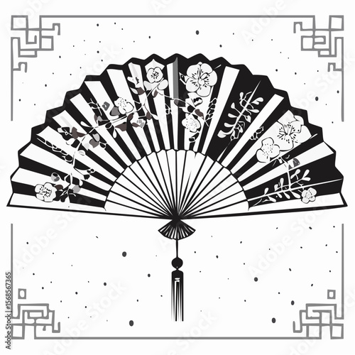 Chinese Fans Vector Image. Elegant Chinese folding fans floral pattern handheld fans