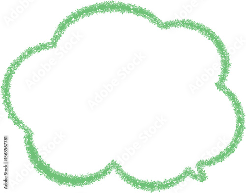 This image features a cloud-shaped outline or thought bubble drawn in a textured, green, crayon-like style against a plain.
