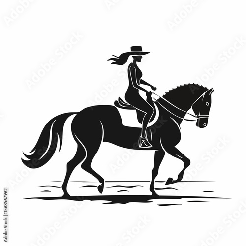 Silhouette Woman riding a horse on the beach image vector on white background.