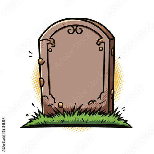 Vibrant pop art style tombstone glyph with bold colors and dynamic shapes, isolated on white, decoration and graphic design concept.