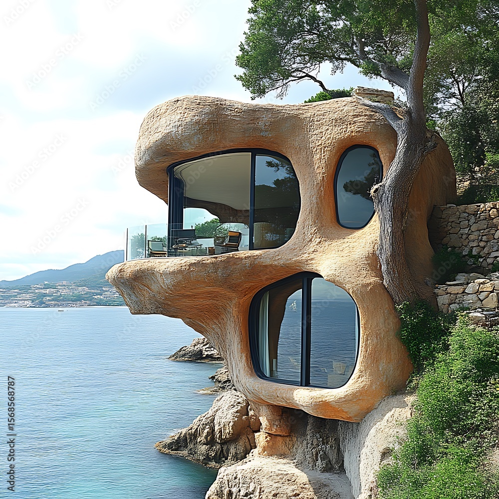 Fototapeta premium Coastal house sculpted into a cliffside.