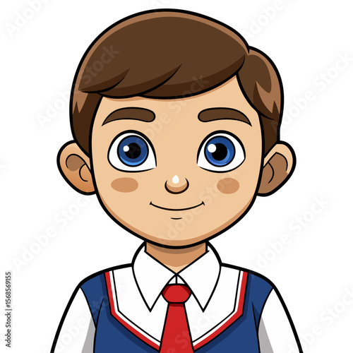 Russian student in school uniform smiling with blue eyes and tie  
