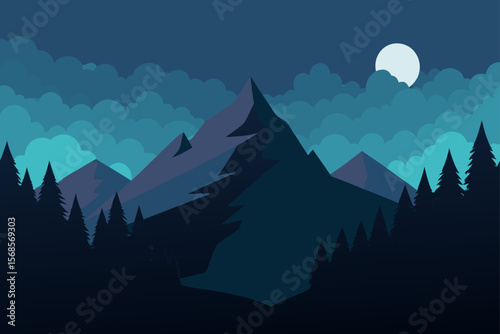Majestic Night Mountain Landscape Serene Peaks Under Moonlight