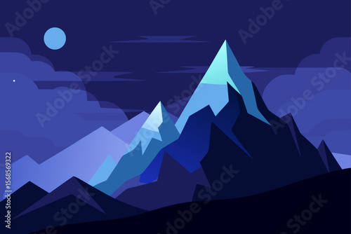 Snowy mountain landscape vector illustration with a serene sky and distant forest