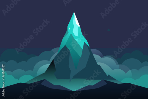 Enigmatic Teal Mountain Peak A Nighttime Vista of Serenity and Mystery