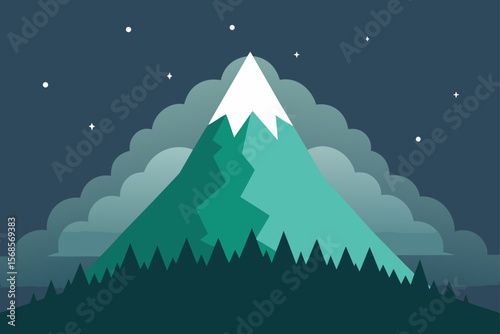 Majestic Mountain Peak at Night A Serene Landscape Illustration