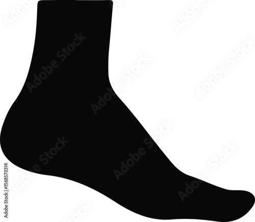 Black silhouette of a human foot wearing a sock isolated on a white background
