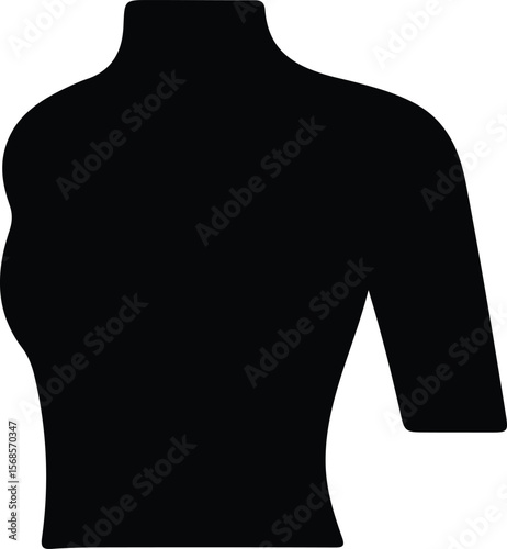 A black silhouette of a woman's upper body showing shoulders and one arm isolated on a white background
