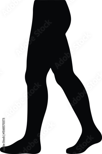 Silhouette of a person's legs walking forward in profile isolated on a white background silhouette