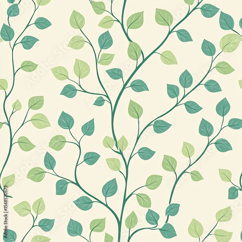 Wallpaper Mural Delicate leafy vine pattern soft subtle green vines small rounded leaves The design is light and airy evoking a calm natural feel Flat 2D vector style seamless and tileable for cozy interior spaces Torontodigital.ca