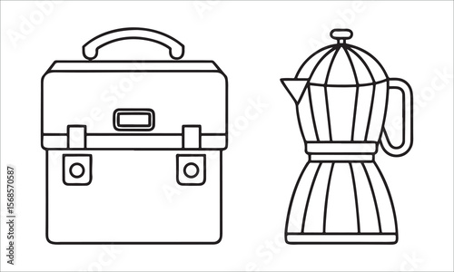 Briefcase and coffee maker moka pot kitchenware