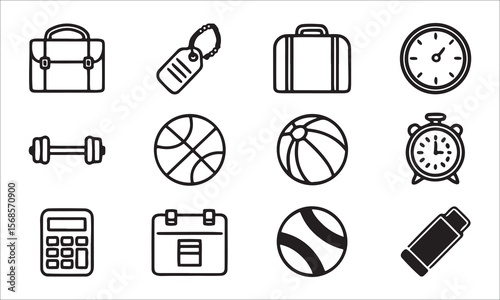 Briefcase dumbbell basketballs clock calculator calendar
