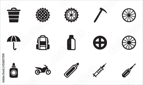 Collection of various objects and tools trash can wheel