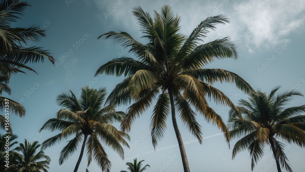 Arecaceae Palm Plant with Clear Sky Background and Empty Copy Space for Text Arecaceae Palm Plant with Clear Sky Background and Empty Copy Space for Text