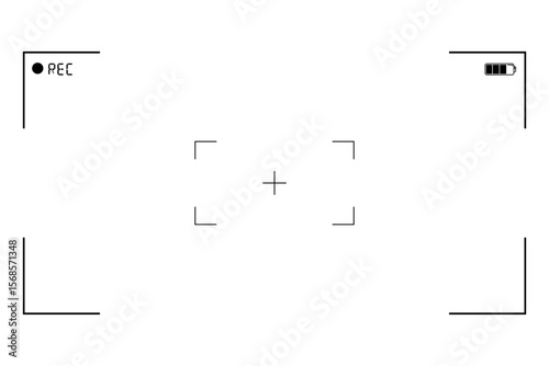 Video camera viewfinder frame with blank recording screen display as an isolated vector