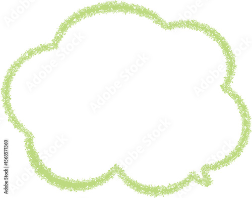 This image features a cloud-shaped outline or thought bubble drawn in a textured, green, crayon-like style against a plain.
