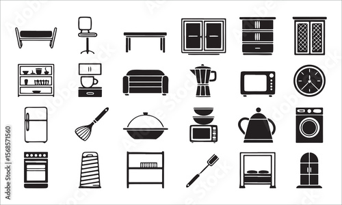Home interior objects and appliances furniture kitchenware